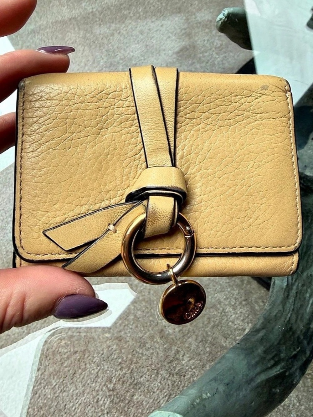 Chloé Alphabet Small Canary Yellow Tri-Fold Wallet Tan includes Chloe Charm